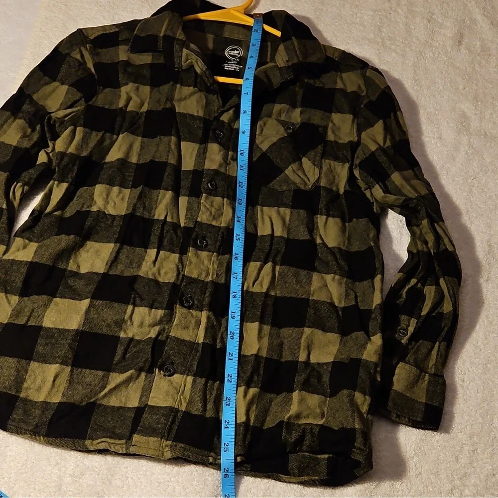 Wonder Nation Boys L (10-12) Husky Black Olive Plaid Long Sleeve Button-Up Shirt